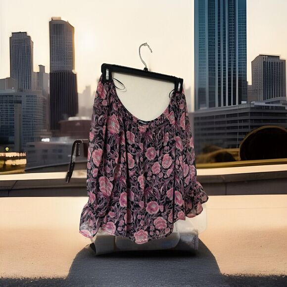 Express Women's Vibrant Floral Colorful Romantic Popover Blouse NWOT Size‎ Small - Picture 1 of 6